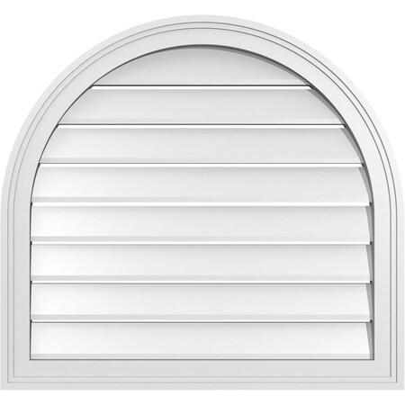 Ekena Millwork Round Top Surface Mount PVC Gable Vent: Functional, w/ 2"W x 1-1/2"P Brickmould Frame, 28"W x 26"H GVPRT28X2602SF